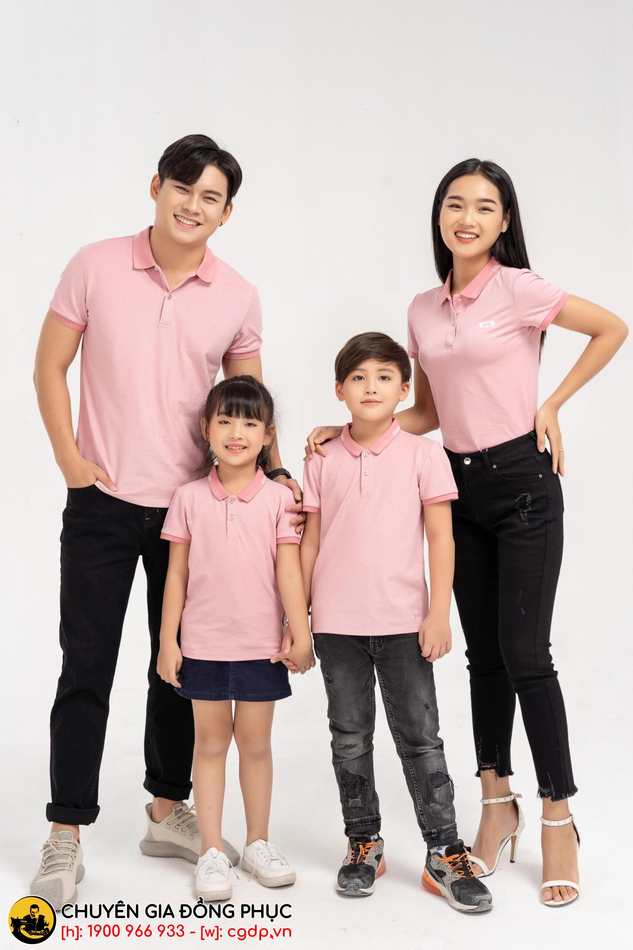 Áo thun gia đình có cổ trụ, cổ bẻ